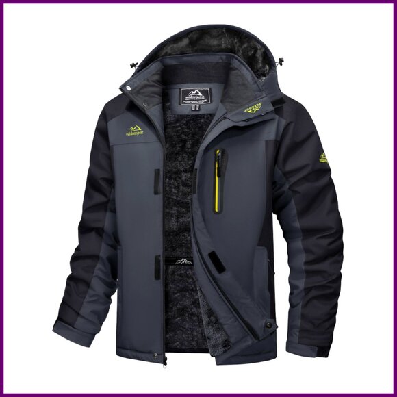 Men's Winter Jacket Waterproof Fleece Lined Ski Snowboard Parka with Hood